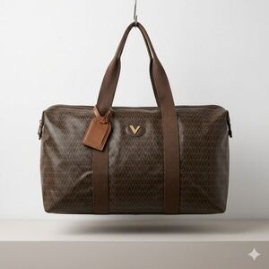 Mario Valentino Brown Monogram Weekender Travel Bag Made in Italy MT32